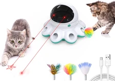 2-in-1 Interactive Cat Laser Toy - Whack A Mole Moving Feather USB Rechargeable