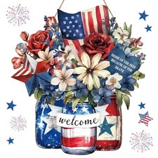 Door Decoration Sign 4th of July Wreath for Front Door Hanger Wood Patriotic