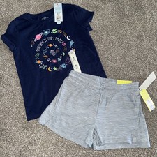 NWT Girls Cat Jack T Shirt All In Motion Gray Shorts Outfit Size M 8
