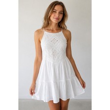 Lulus White Eyelet Lace Halter Dress M