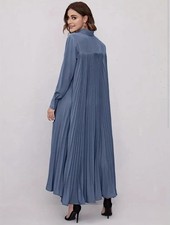 SHEIN Dusty Blue Button-Front Pleated Back Maxi Shirt Dress Size M