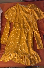 boohoo Orange & White Polka Dot Off Shoulder Ruffle Mini Dress UK 8