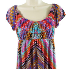Peck & Peck Mini Dress Pretty Chevron Print Elastic Waist Cap Sleeves Size 4