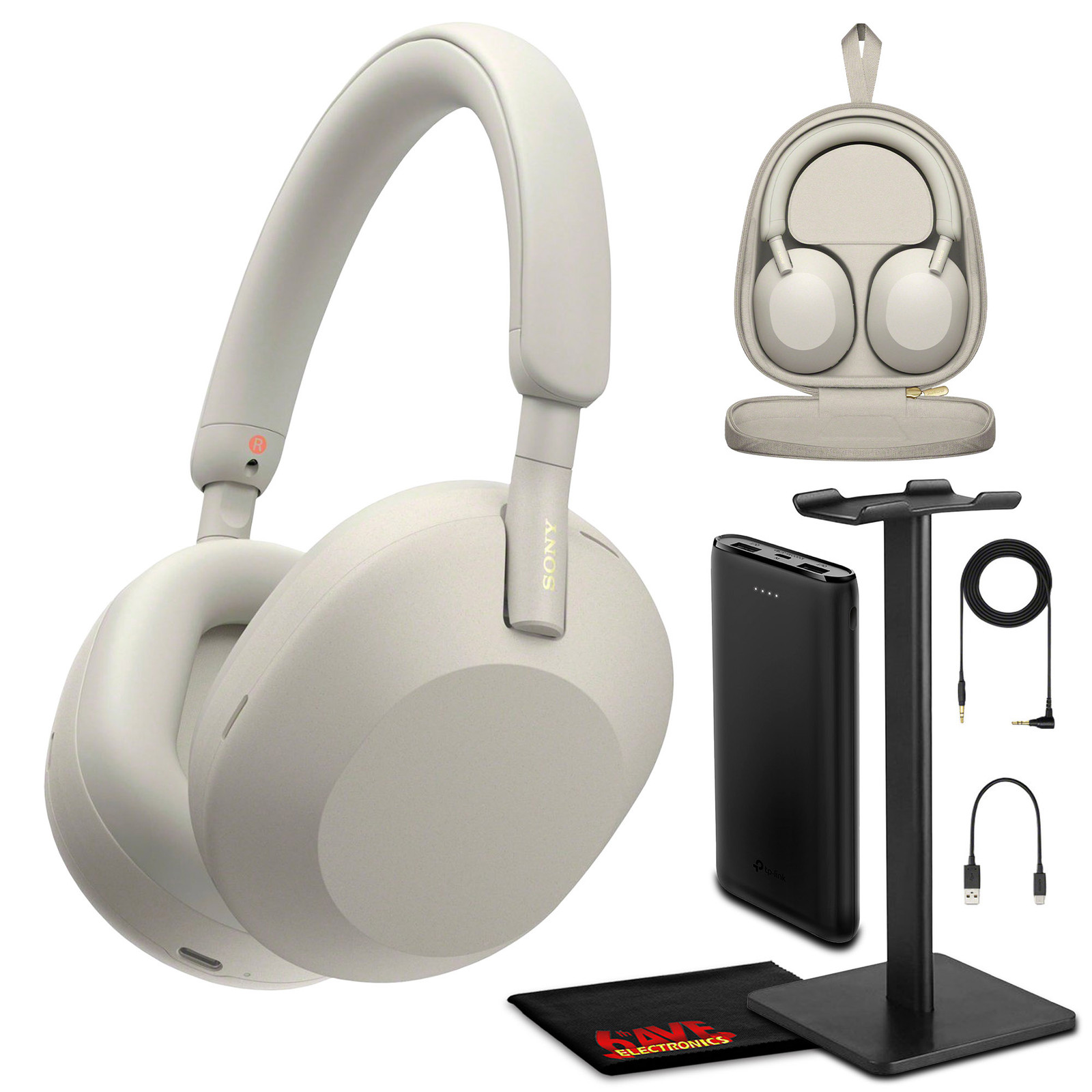 Комплект беспроводных накладных наушников Sony WH-1000XM5 с шумоподавлением (серебристый)