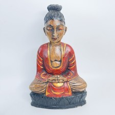 Hand Carved Wooden Buddha Statue Asian Meditation Figure 26cm Vintage