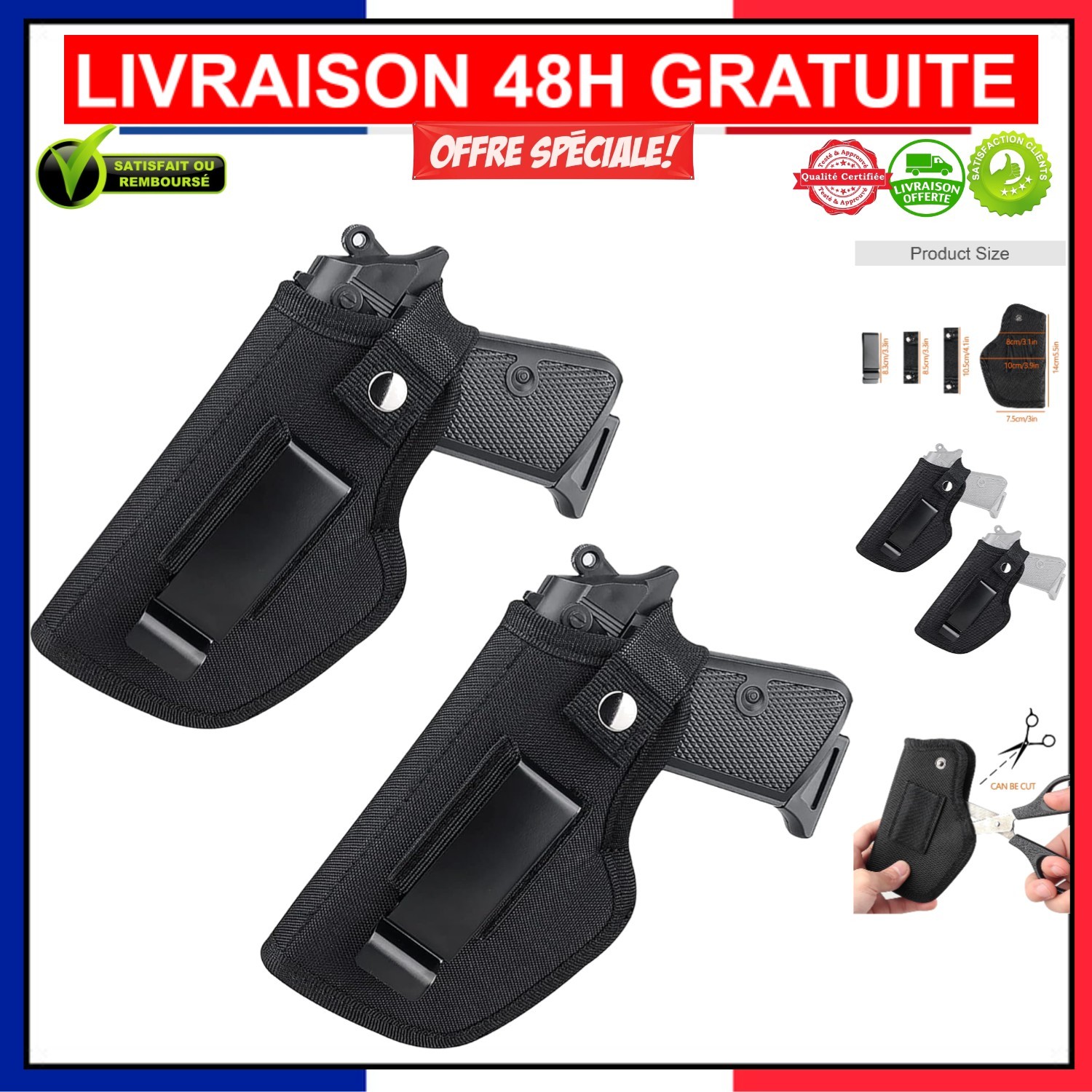 Étui pour pistolet ambidextre en néoprène noir universel pour port discret