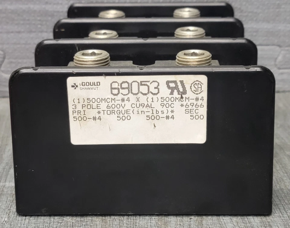 New Never Used Gould Shawmut 69053 500 MCM to #4 3 Phase Terminal Block 600V - Image 3 of 4