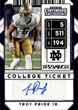2020 Panini Contenders Draft Picks Troy Pride Jr. Card #226 Auto