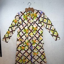 Johnnye VTG 1970s Floral Maxi Dress 2 pc Women 16 cardigan dopamine groovy hip