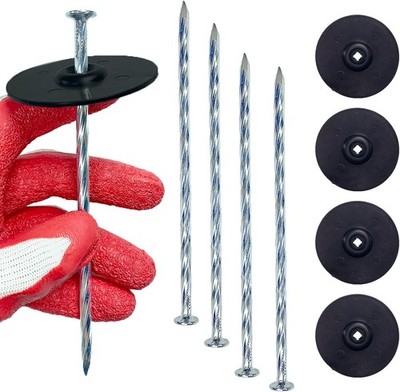 Garden Stakes with Gasket Spiral, 6in Galvanized Steel Turf Nails 6IN, silver 