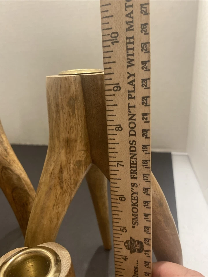 Lote de 5 candelabros de madera tallada con aspecto de asta Mc Foto 3 de 4