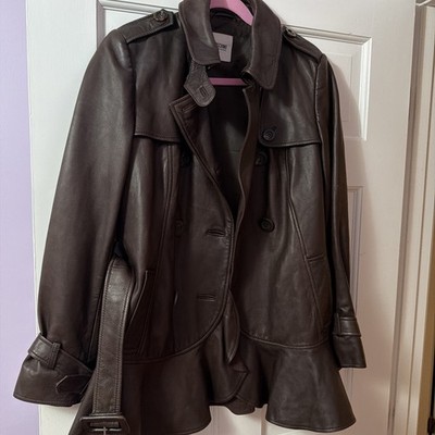 Moschino Cheap & Chic Leather Double Breasted Brown Trench Coat Size 42