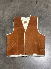 Western Men's Vintage Brown Leather Sherpa Lined Ranch Vest Size XL