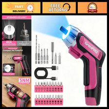 Rechargeable 4V Cordless Electric Screwdriver Set, 29pcs with USB Bits, Pink - H