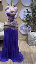 Women Printed Ruched Stacked Sleeveless Long Maxi Dress  Size 16