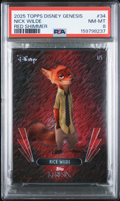 2025 Topps Disney Genesis #34 Nick Wilde Red Shimmer PSA 8