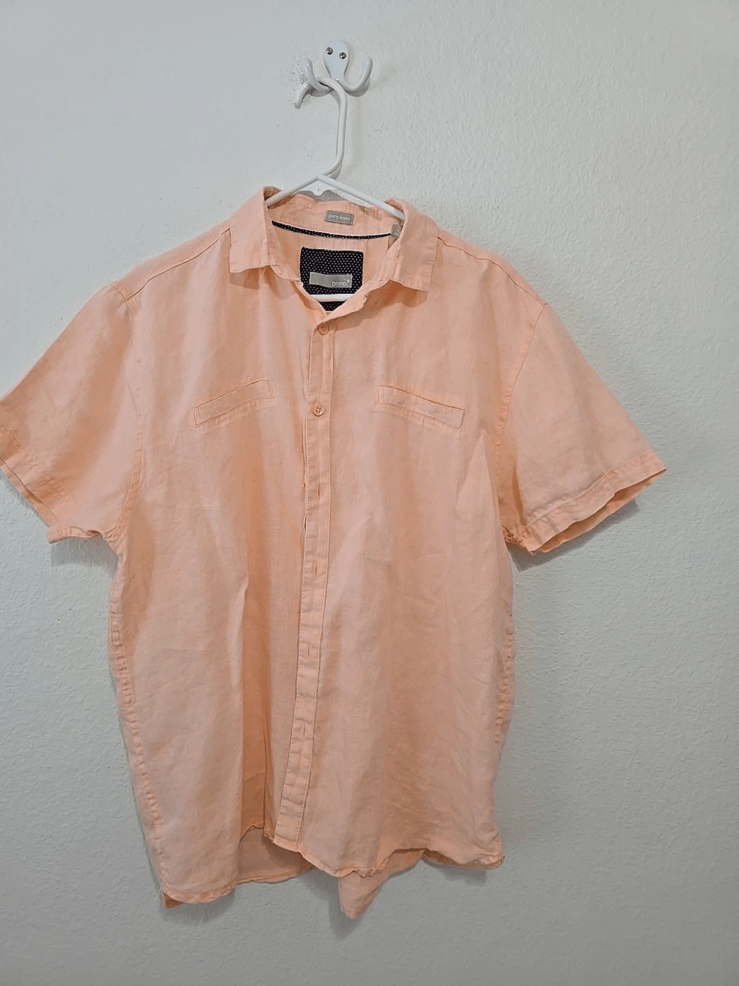 Bruno Men Size Large Apricot Button-up Pure Linen Casual Shirt L