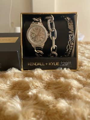 Kendall + Kylie Women s Silver Tone Quartz Analog Watch Gem-Set Bezel Box