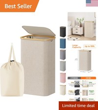 Image of 100L Laundry Basket with Lid, Clothes Hampers for Laundry with Bamboo Handles...