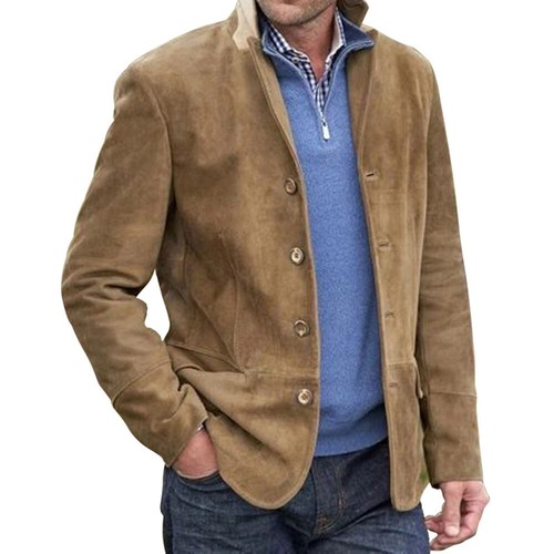 Men's Vintage Suit Coat Casual Blazer Jacket Streetwear Fall Button Down Outwear - Picture 3 of 18