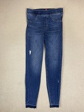 Spanx Jeans Womens S Blue Distressed Skinny Mid Rise Pull On Stretch Raw Hem