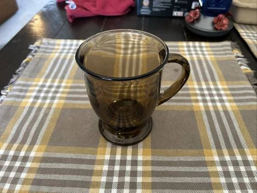 Vintage Anchor Hocking Mug Smoke Brown Amber Glass Coffee Tea Pedestal 16 oz