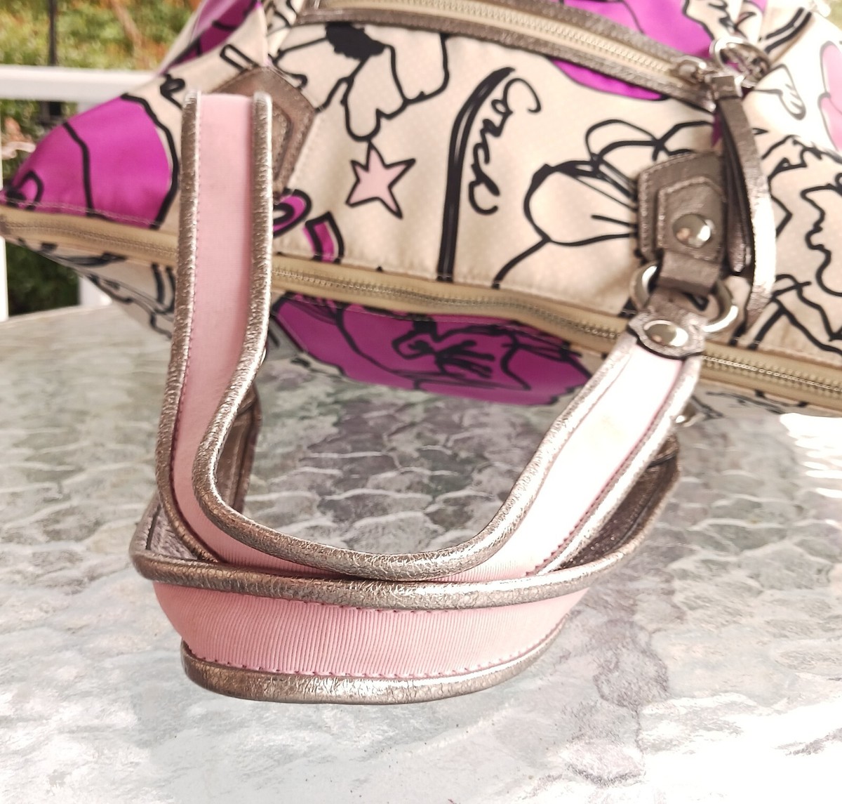 Coach 16306 Poppy Sateen Pink, Cream & Black Floral Graffiti Print 