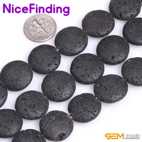 "Moneda Cuentas de Piedra de Roca de Lava Negra Natural para Joyería Piedra Preciosa Hebra 15" - Imagen 22 de 45