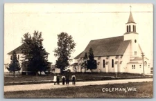 Wisconsin RPPC Real Photo Postcard - Coleman Church - 1922