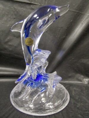 新品❣️美しい青CRYSTAL DARQUES DAUPHIN  Cristal d'Arques Lead Crystal - Blue Dolphin Porpoise - Art Glass