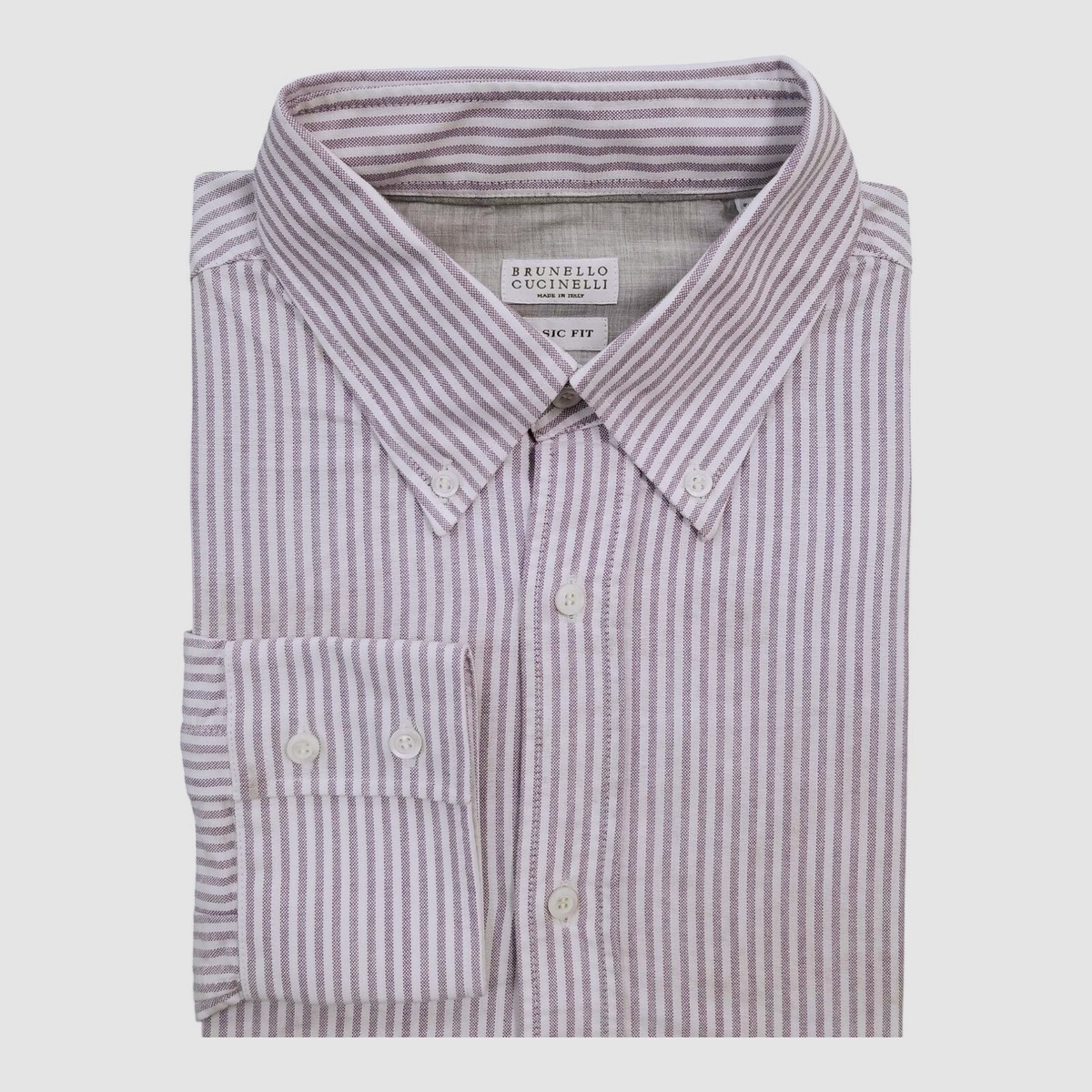 Brunello Cucinelli Men Purple White Stripe Button-up Oxford Sport 