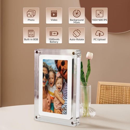 5-Inch Acrylic Digital Photo Frame - Compact HD Display, 8 GB Built-in Memory... - Picture 3 of 6
