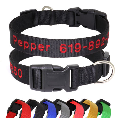 Nylon Embroidered Dog Collar Adjustable Custom ID Name Pet Puppy Collars S-XL - Picture 1 of 19