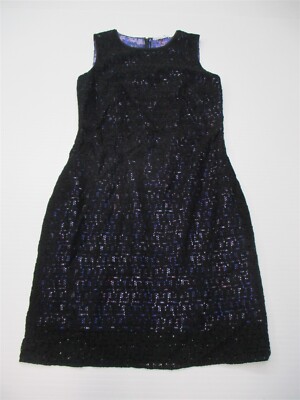 TAHARI Pencil Dress Size 4 Sleeveless Black/Purple Lace Floral