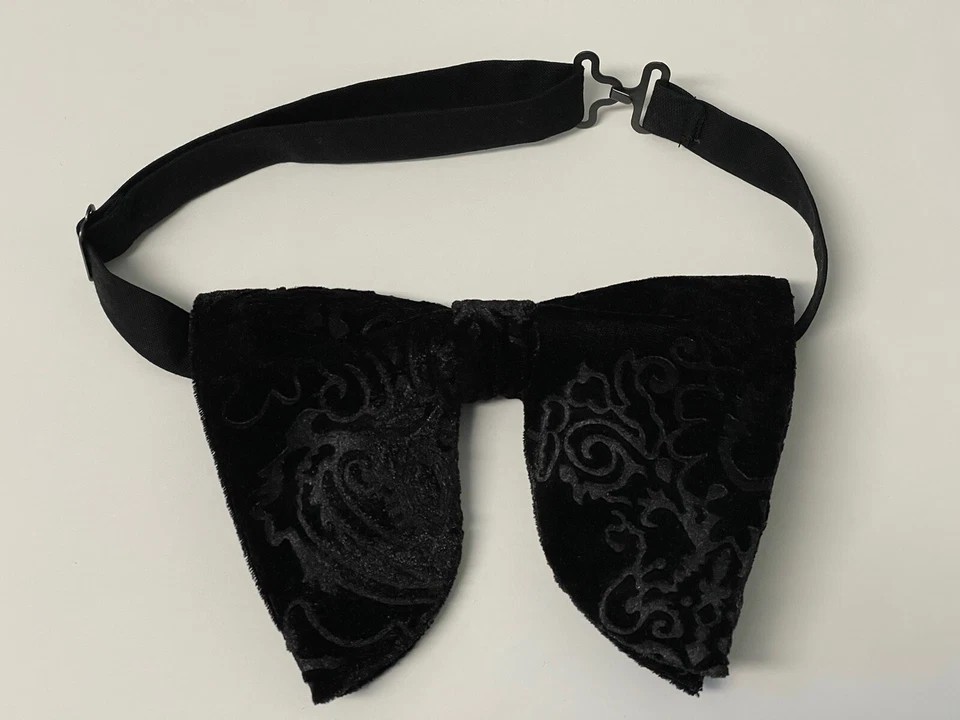 Pajarita de terciopelo negro de gran tamaño de cachemira estilo vintage años 70 boda graduación ocasión Foto 4 de 4