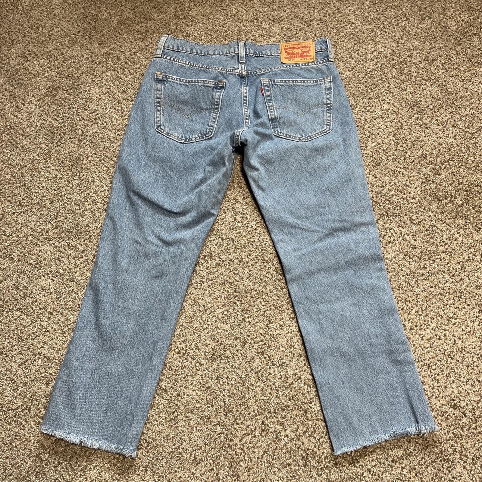 Levis 511 Womens Jeans 33x32 (33 X 26.5) Straight Leg Raw Hem Patches Blank Tab - View 15
