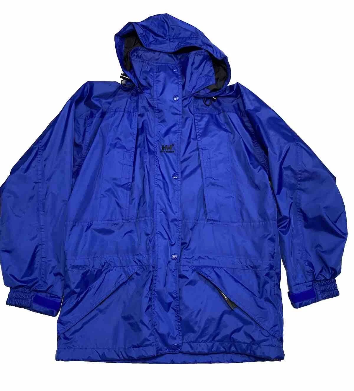 Helly Hansen Jacket Mens Small Windbreaker Blue Packable Zip Snap Hood Outdoor