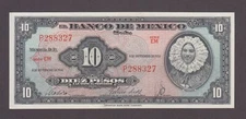 MEXICO P.58b-8327 10 PESOS 8.9.1954 SERIE EM UNC WE COMBINE            2501