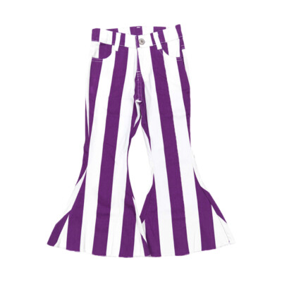 Girls Bell Bottom Denim Jeans  Purple Striped Flare Trousers