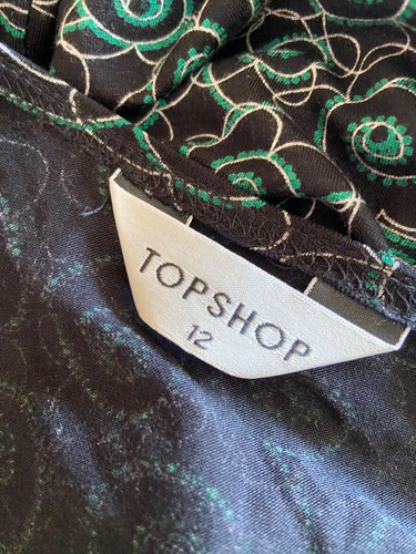 Topshop Black & Green Wrap Style Fit & Flare Jersey Dress UK Size 12 - Picture 8 of 9