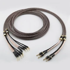 Braided Litz OFC Copper Speaker Cable Wire Pair HiFi Bi-Wire Banana to Spade