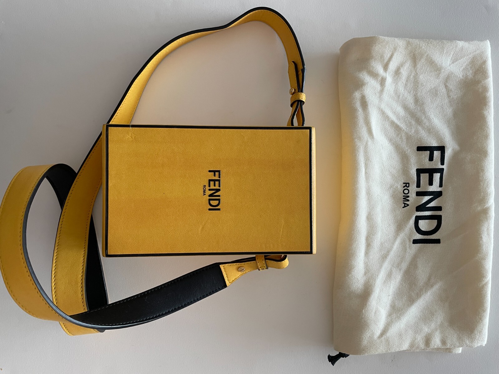 Authentic Fendi Box Crossbody Bag in Sunny Yellow Italian Leather