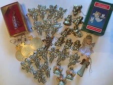 Vintage/New Lot 34 Angels Gold Ceramic Plastic Odds & Ends, Christmas Ornaments