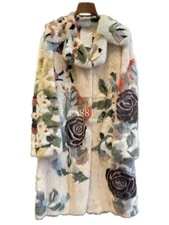 Womens Luxury High End Loose Medium Length Fur Jacket Shearling Cardigan Coat