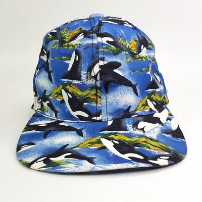Vintage Orca Killer Whale USA Made Snapback Hat Baseball Cap Animals Ocean Beach