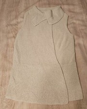 Chicos Size 2 Us Large Womens Sweater Vest Snap Front Cream Color Wool Blend