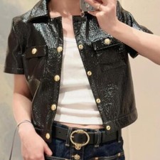 Celine Black Lacquered Tweed Cropped Chelsea Jacket F 34/us 2