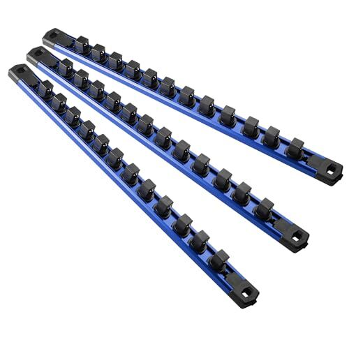 Magnetic Socket Organizer, 3-Piece Heavty Duty Aluminum 1/2-Inch Drive,3pc Blue