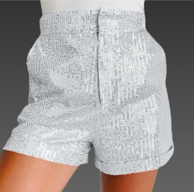 *NWT* Silver Sequin High-rise Shorts XL