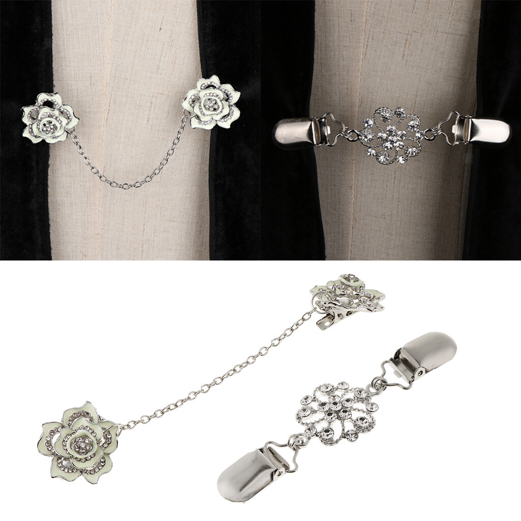 2 Stück Rose Pullover Clips Retro - Kragenspangen Mit Kette Für Strickjacken & Schals